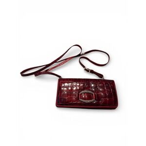 Brighton burgundy crocodile-embossed crossbody wallet silver-toned hardware